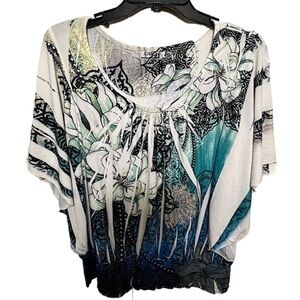 Short Sleeve Abstract Floral top size Medium